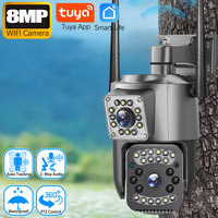 Tuya 4K 8MP 2.4GHz Dual Lens WiFi Security Camera Outdoor 4MP+4MP PTZ AI Human Tracking Auto Color Night Vision Two-Way Audio