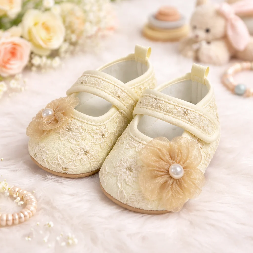 Baby Girl Princess Anti-Slip Crib Shoes Infant Floral Lace Mary Jane Shoes Soft Sole Prewalker 0-18M Toddler First Walkers