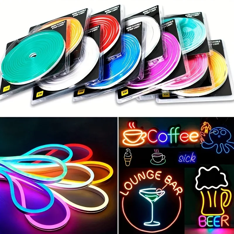 Pop 5m LED Neon Sign Strip Lights 12V Flexible Ribbion Rope Waterproof Silicone Neon Lamp Outdoor DIY Diode Tape Home Garden Dec