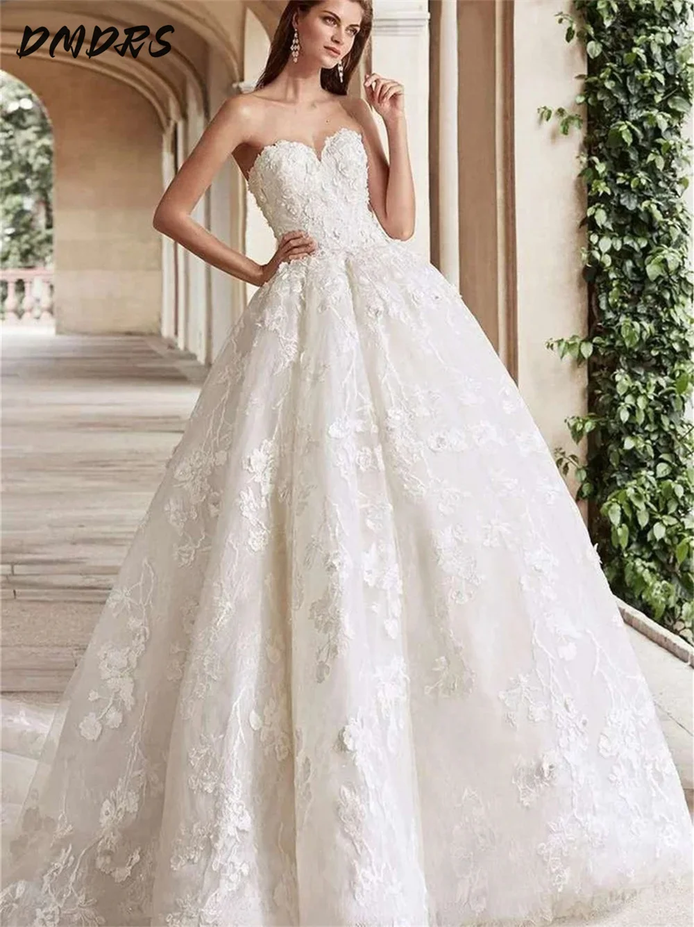 

Sexy Sweetheart Wedding Dresses Illusion Applique Bridal Gowns Bohemian A-Line Floor-Length Wedding Gowns Vestidos De Novia