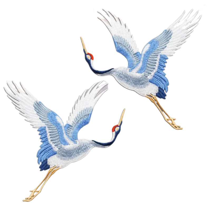 1 Pair Delicate Crane Embroidered Patches on Clothes DIY Bird Applique Clothing Sew On Patches For Clothing Stickers