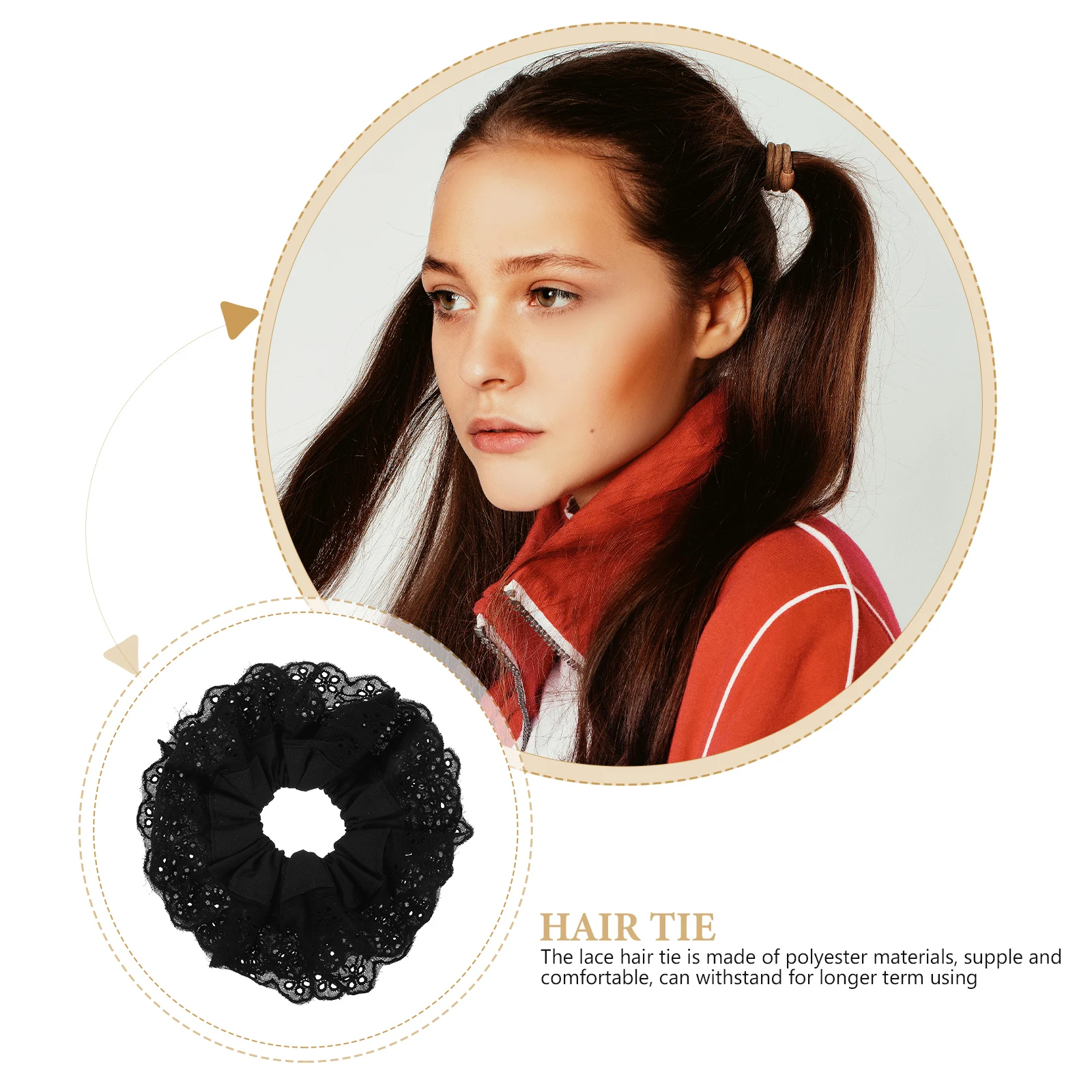 

Double Layer Lace Hair Scrunchies 18cm Black White Elastic Ponytail Holders for Women Girls Ties Unique Chic