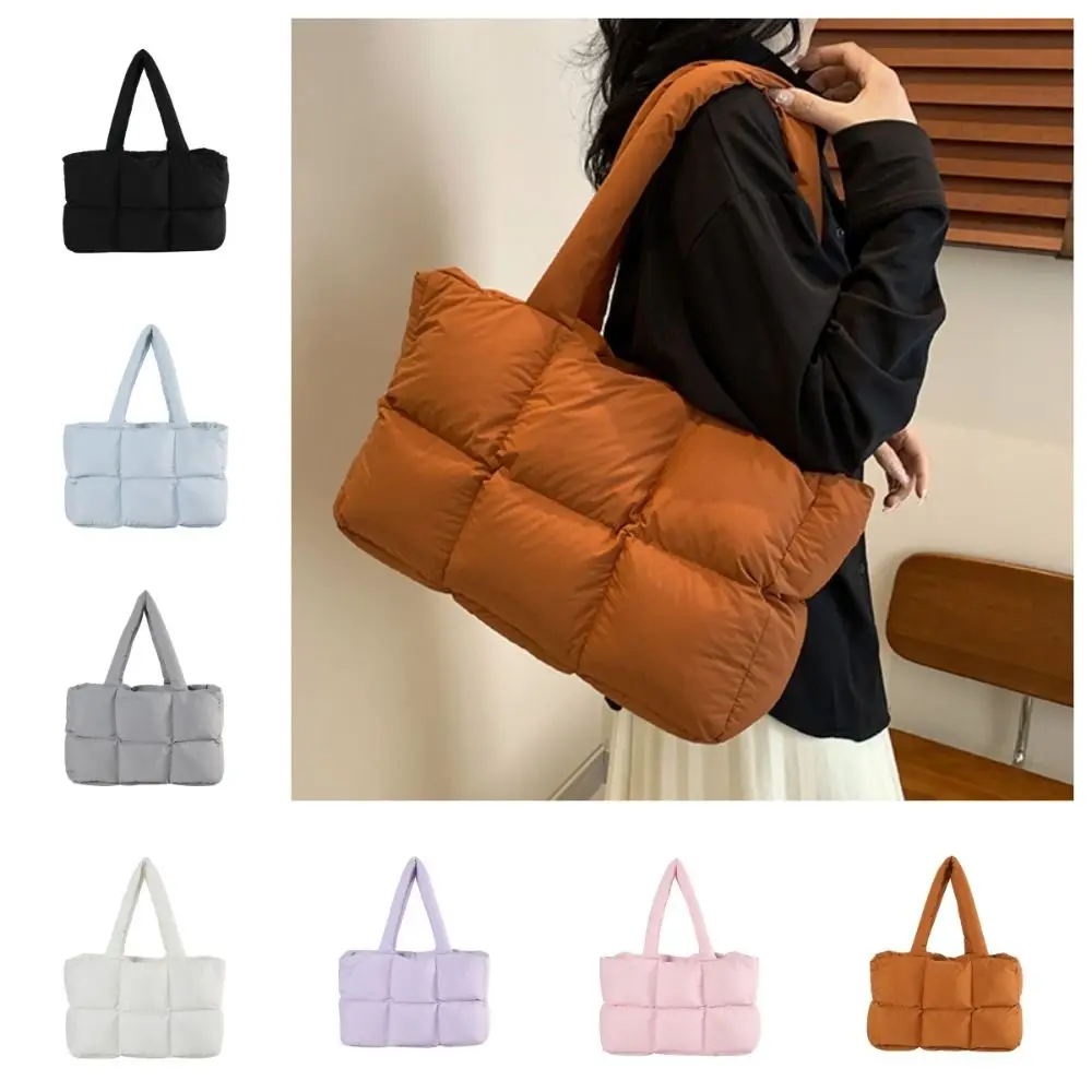 Casual School Bag Down Cloth Handbag Underarm Bag Fashion Large Capacity Tote Bag Simple Commute Puffy Bags Unisex