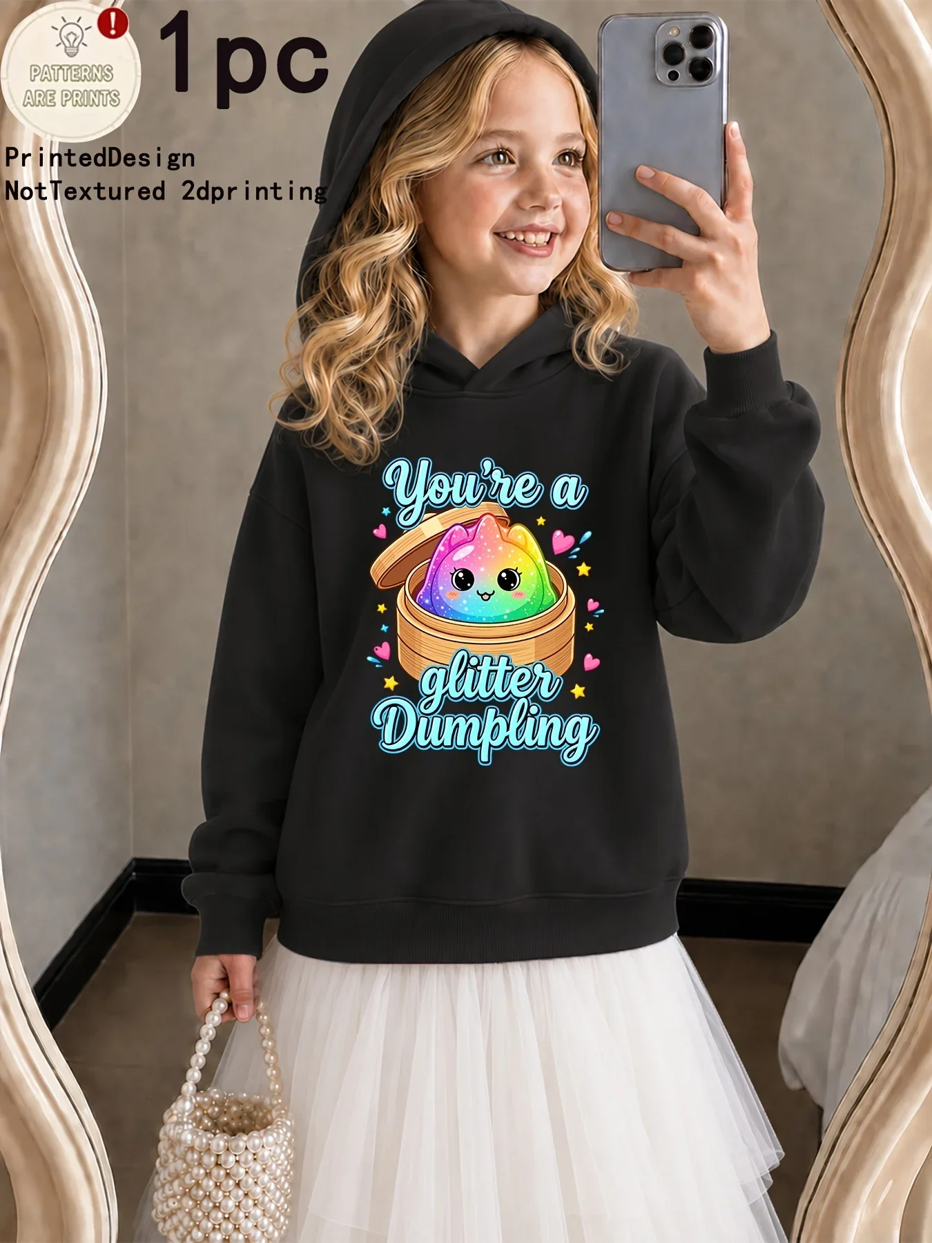 You're A Glitter Dumpling Kids Hoodie Rainbow Dumpling Graphic Print Winter Fleece Warm Casual Pullover Sweatshirt