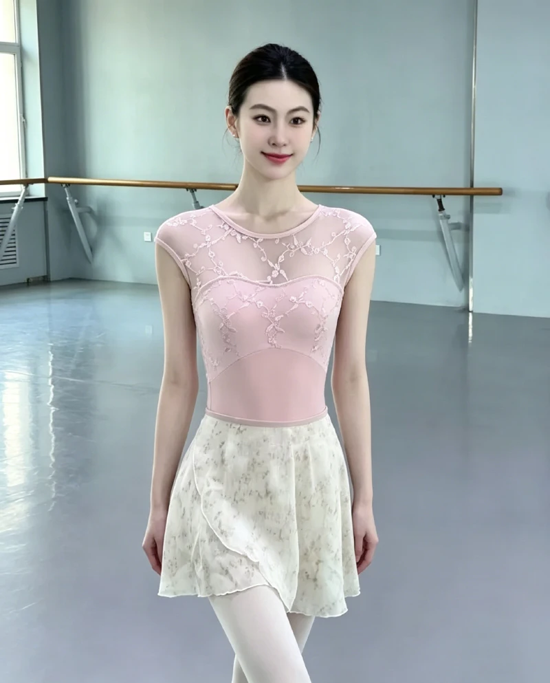 Women Ballet Small Apron Tutu Girls High Quality Chiffon Printing Practice Leotard Skirt Adult Elegance Ballet Dancing Dress