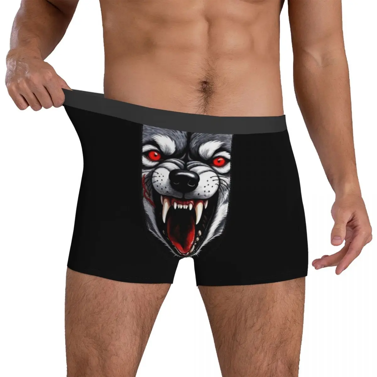 

Angry Wolf Face Boxer Brief Underwear Quality Males Sexy Soft Boxer Shorts Printed Plus Size Underpants