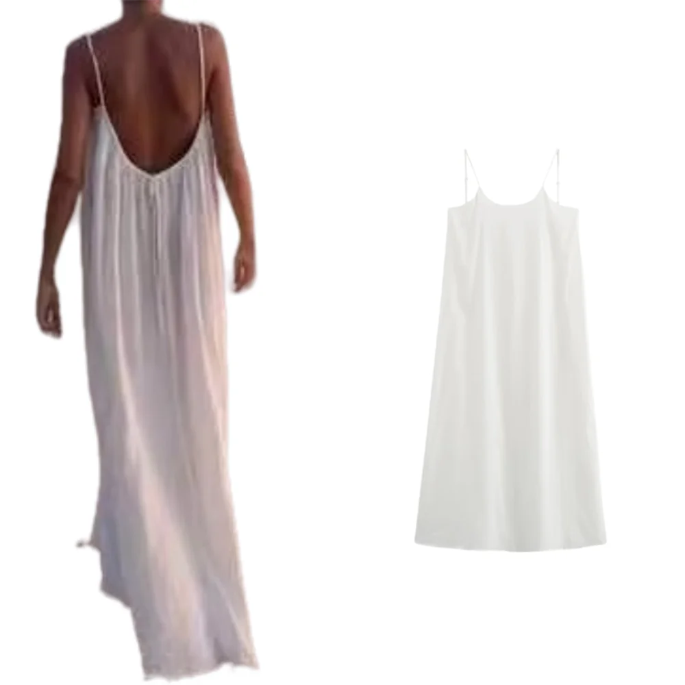 BM&MD&ZA 2024 summer women\'s clothing new simple high-end elegant sexy backless loose simple holiday style