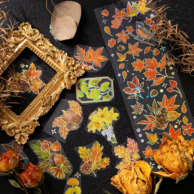 3 Stück glänzende Mode schillernden heißen Laser Gold Aufkleber Ahornblatt Ginkgo blatt Collage DIY Material mehrere Stile 4 Auswahl möglichkeiten