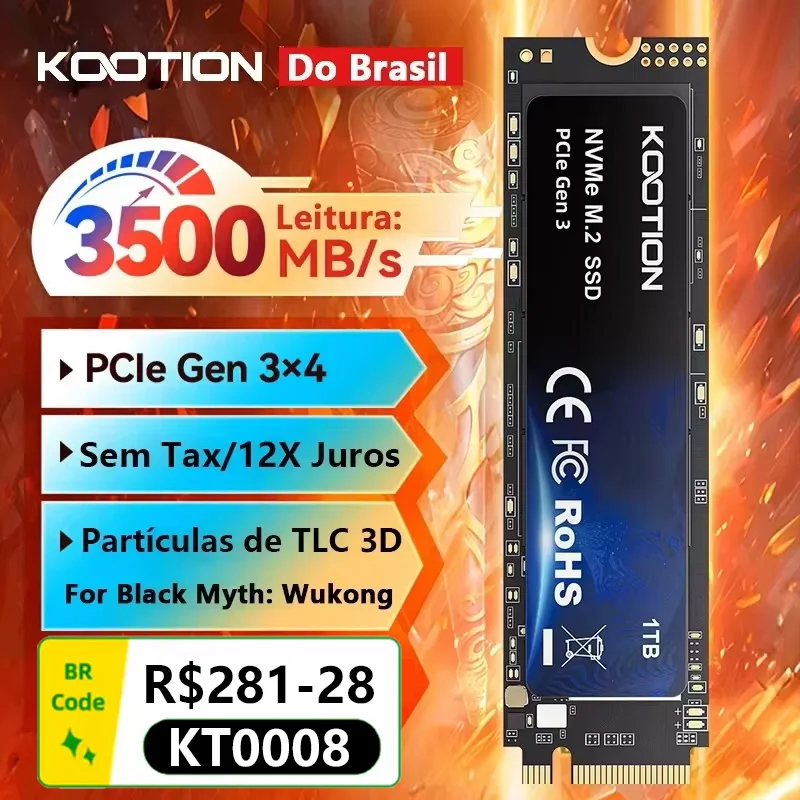KOOTION ssd nvme 2TB M.2 Gen3 Original PCIe 3.0x4 2280 💰🔥 2 TB  R$ 1296,09  ( 1170 moedas)  Cada 1Tb = 650,00