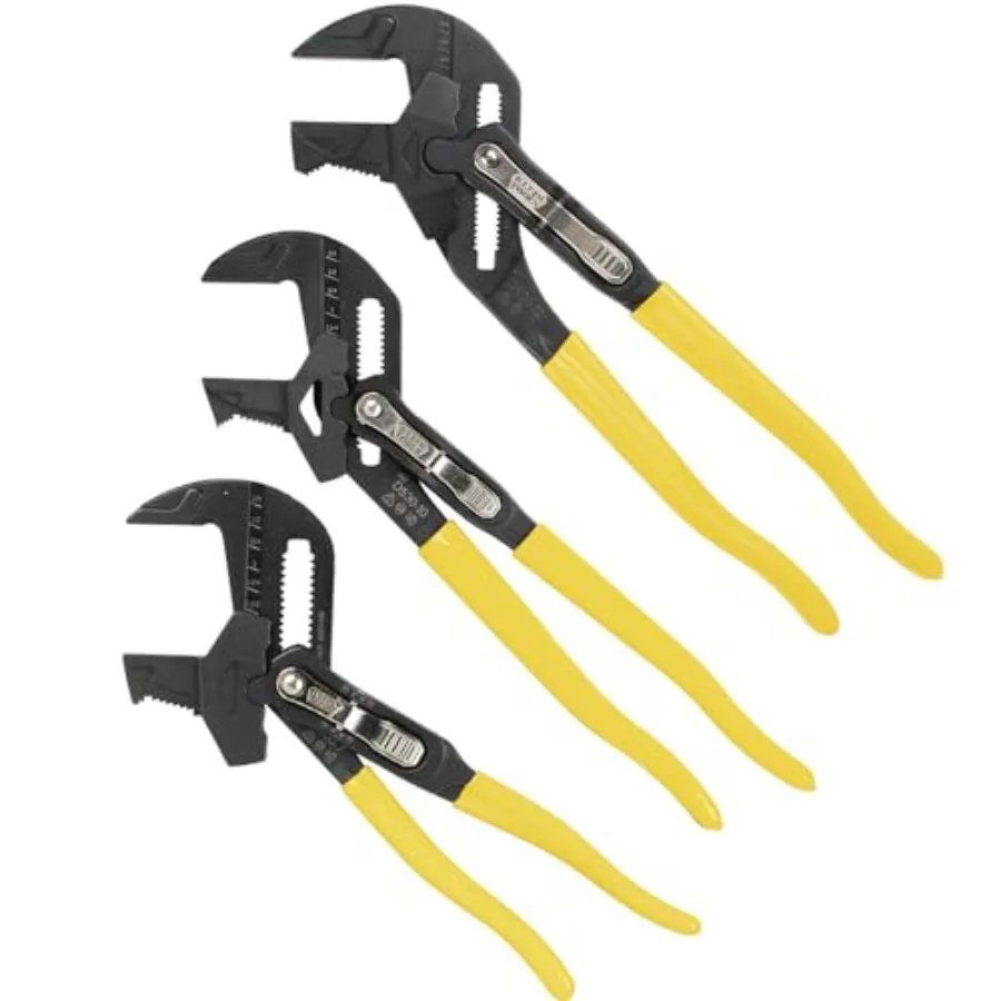 

Plier Wrench Set, 3-Piece High-Leverage Pliers, Adjustable, Reversible Jaw, Smooth and Knurled Teeth, and
