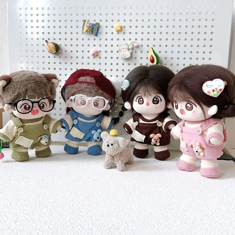 

Kawaii хлопковое платье для куклы, комплект одежды 10 см/20 см, костюм с подтяжками, футболка и обувь для кукол, аксессуары для игрушек