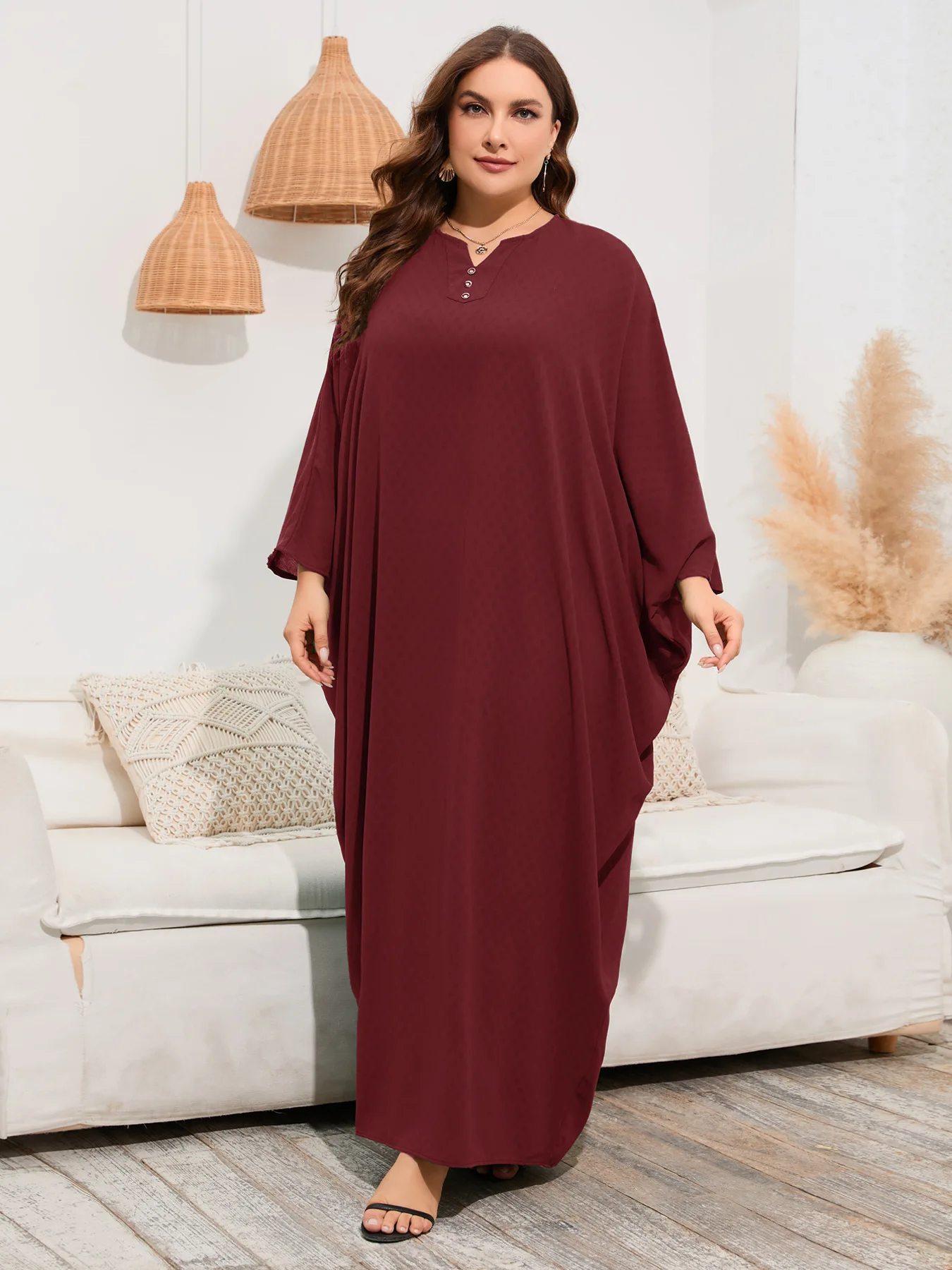 

Eid Muslim Long Dress for Women Muslim Bat Sleeve Loose Robe Caftan Abaya Vestidos Party Abayas Ramadan Kaftan Jalabiya 2024