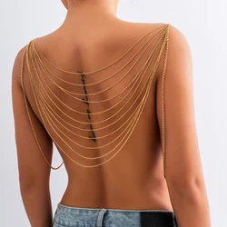 IngeSight.Z Punk Multilayer Metal Chain Tassel Bikini Back Body Chain Women Sexy Gold Color Harness Chest Chain Beach Jewelry