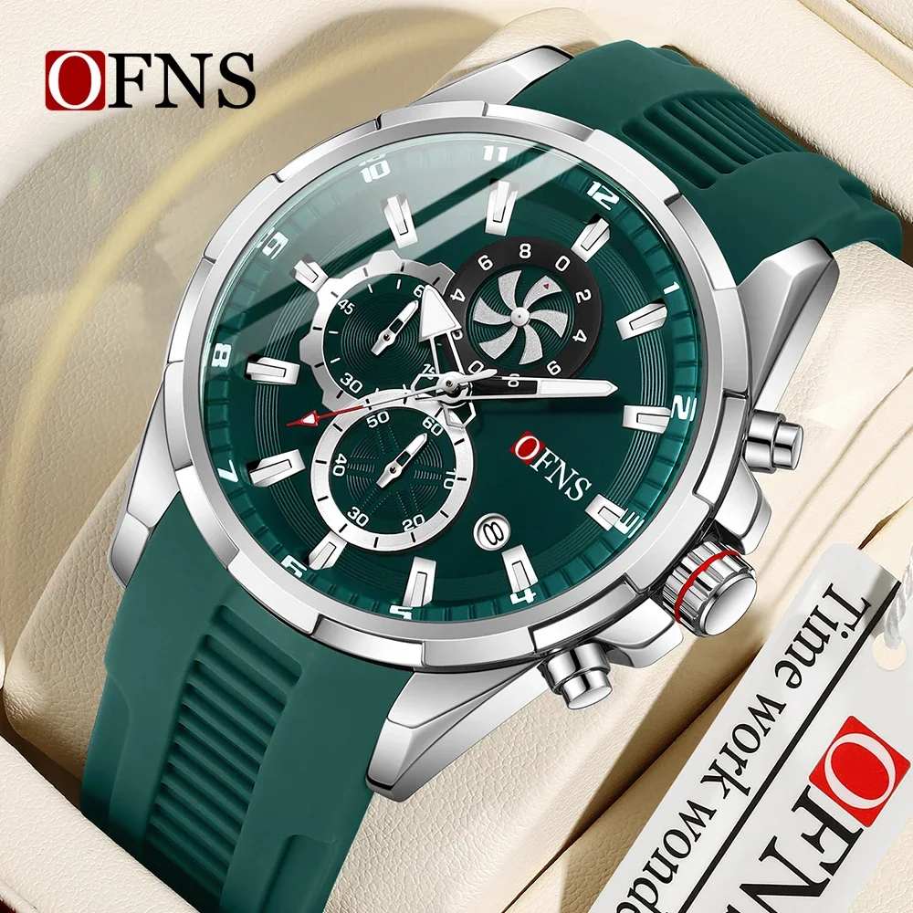 OFNS 8025 Fashion Business Men's Quartz Watch Multi functional Six Needle Three Eye Chronograph Waterproof Calendar Men's Watch