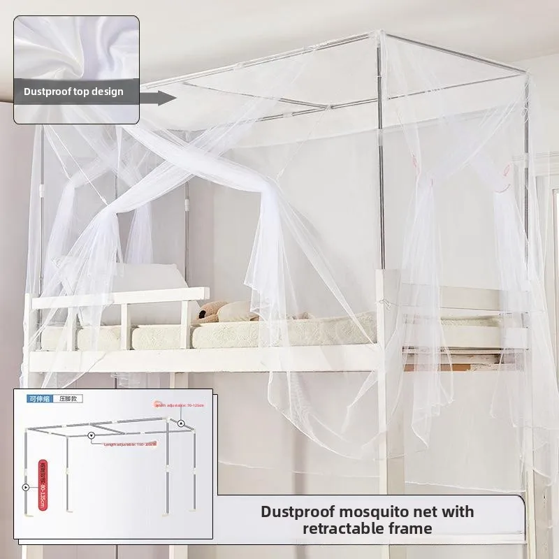 Stainless Steel Mosquito Net for Student Dormitory Bunk Bed Upper And Lower Levels Single Bed with Stainless Steel Support Pole