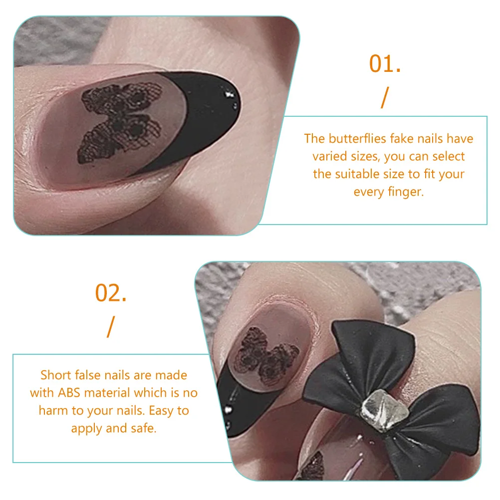 

24pcs ABS Fake Nails Short Gothic Press On Halloween Butterflies Women Cartoon Glue Nail Wedding Party