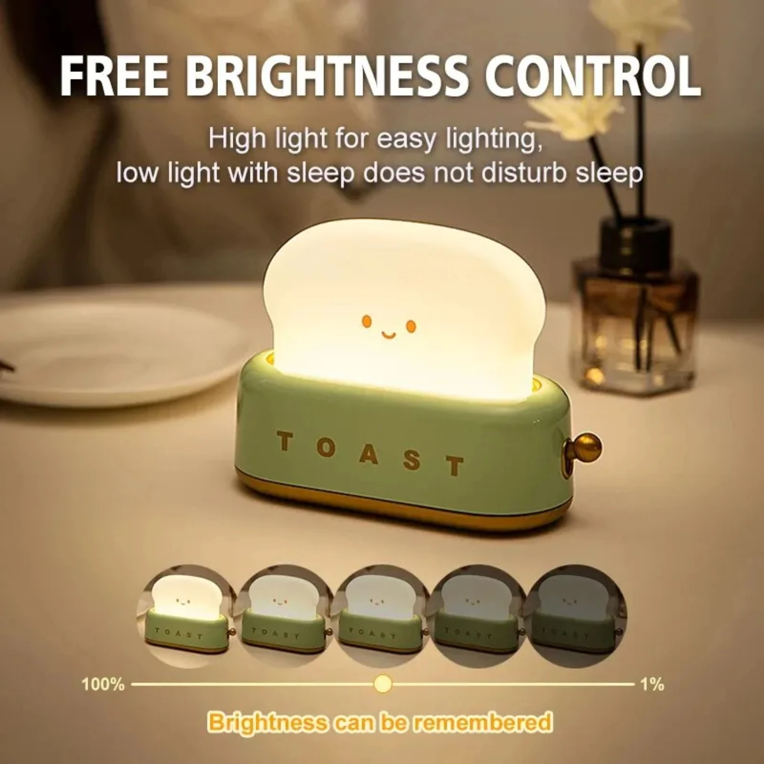 Rechargeable Toast Bread Night Lamp- Teenage Girl Boy Woman Bedside Decor Charm