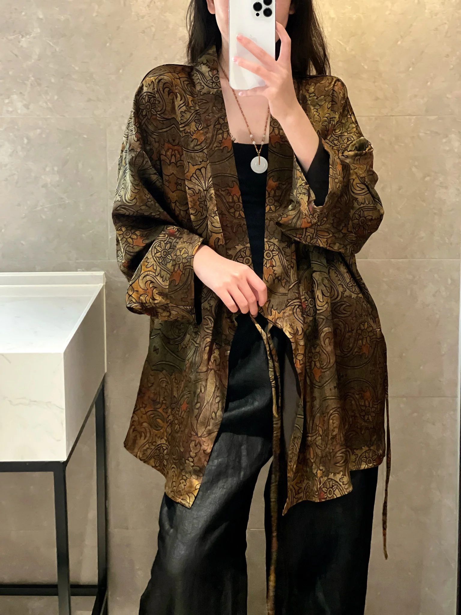 

New Chinese Sle Loose Long Sve V-Ne Silk Hanfu by Tagkita 00% Silk 40 Momme Fraant Cloud Silk Rui i i