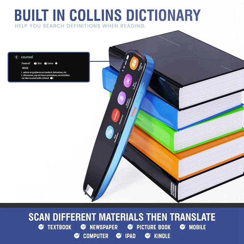 

Scan Reader Pen,16GB Collins Dictionary Scanner Translator Scanning Pen OCR Digital Voice Translator Device