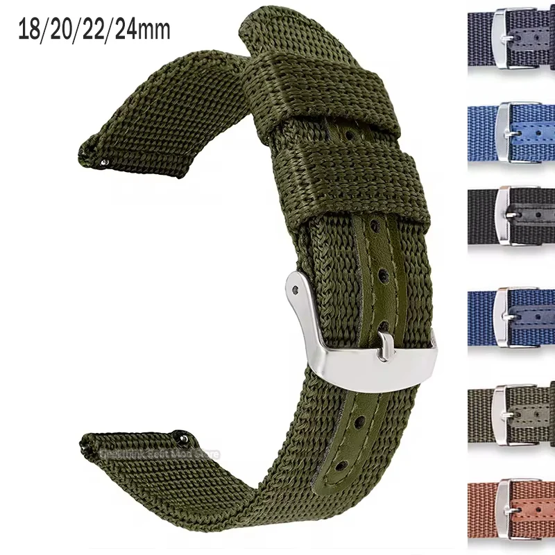 22mm 20mm Strap for Samsung Galaxy Watch 6/5/4 Gear S3 Active 2 6/4Classic 18/24mm Nylon Canvas Bracelet for Huawei 4Pro GT3 2e