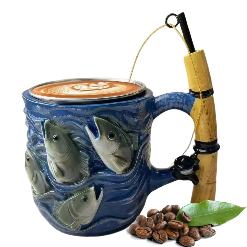 Resin Coffee Mug Cold Hot Fishing Mug Ceramic Coffee Cup Travel Drinkware Lovers Gift For Friends Kitchen Dining Bar Drinkware