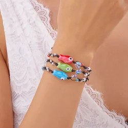 Colorful Ceramic Fish Beaded Bracelet For Women Unisex Handmade Braided Beads Bangle Bohemian Party Friendship Aesthetic Jewelry