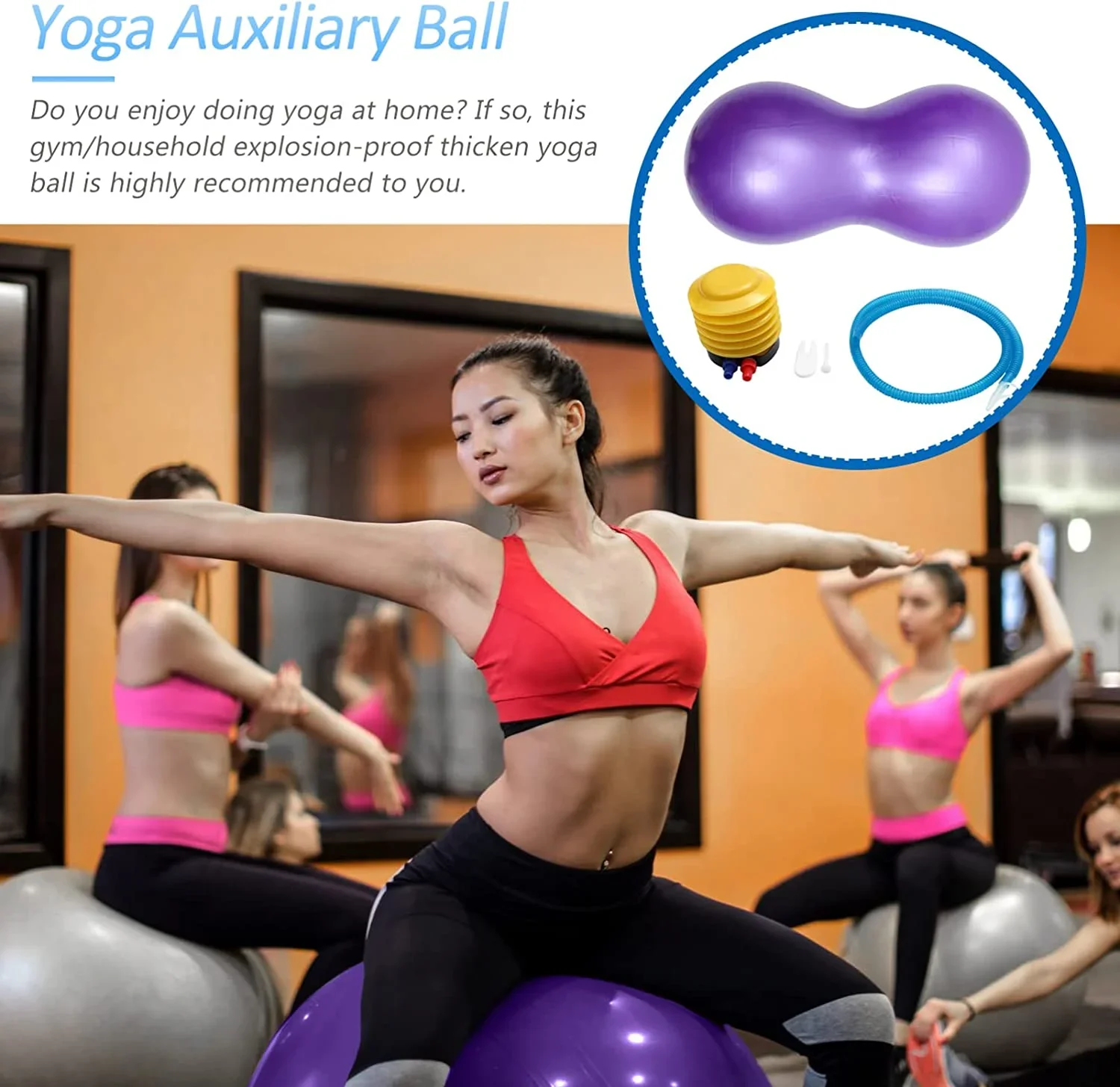 Balance Trainer Exercise Ball PVC Yoga Peanut Ball Yoga Ball with Inflator Fitness Ball Thicken Ball for Yoga Pilates 45cm*90cm