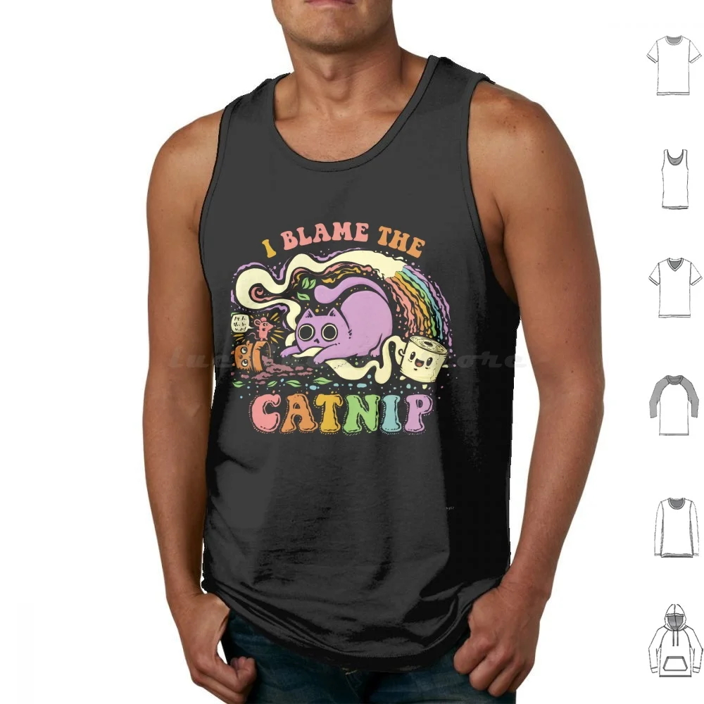 I Blame The Catnip Tank Tops Print Cotton Funny Cat Kitten Cats 60s Trippy Hippy Psychedelic Vintage Retro