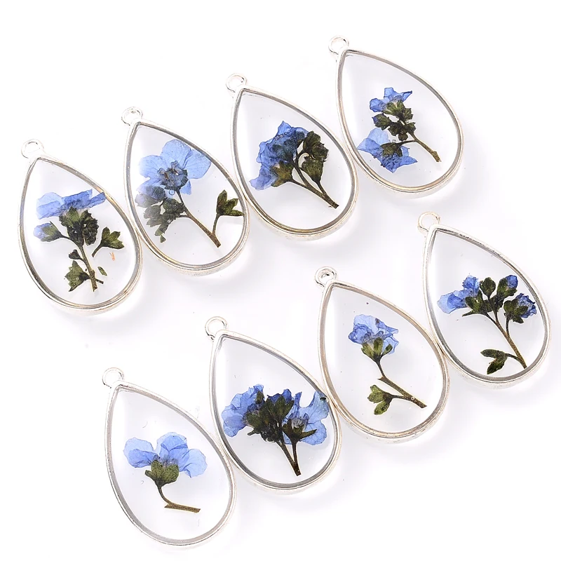 2Pcs Classic Drop Shape Dried Flower Pendant Charm Rose Dried Flower Resin Pendant For Jewelry Making Necklace Earring Wholesale