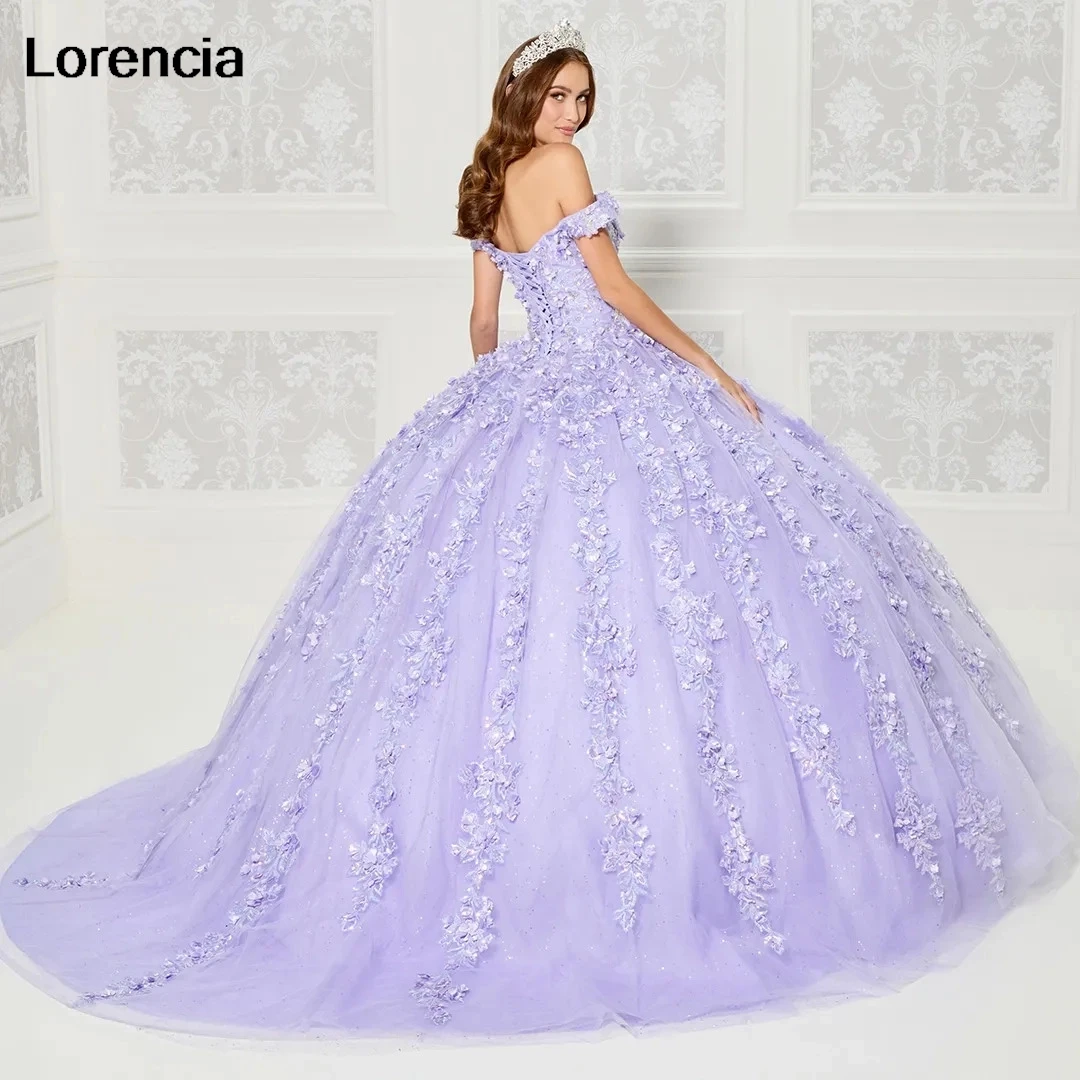 Lorencia Сиреневое платье Quinceanera 2024 бальное платье цветочное кружево Аппликация с бисером корсет милое 16 Vestidos De 15 лет YQD775