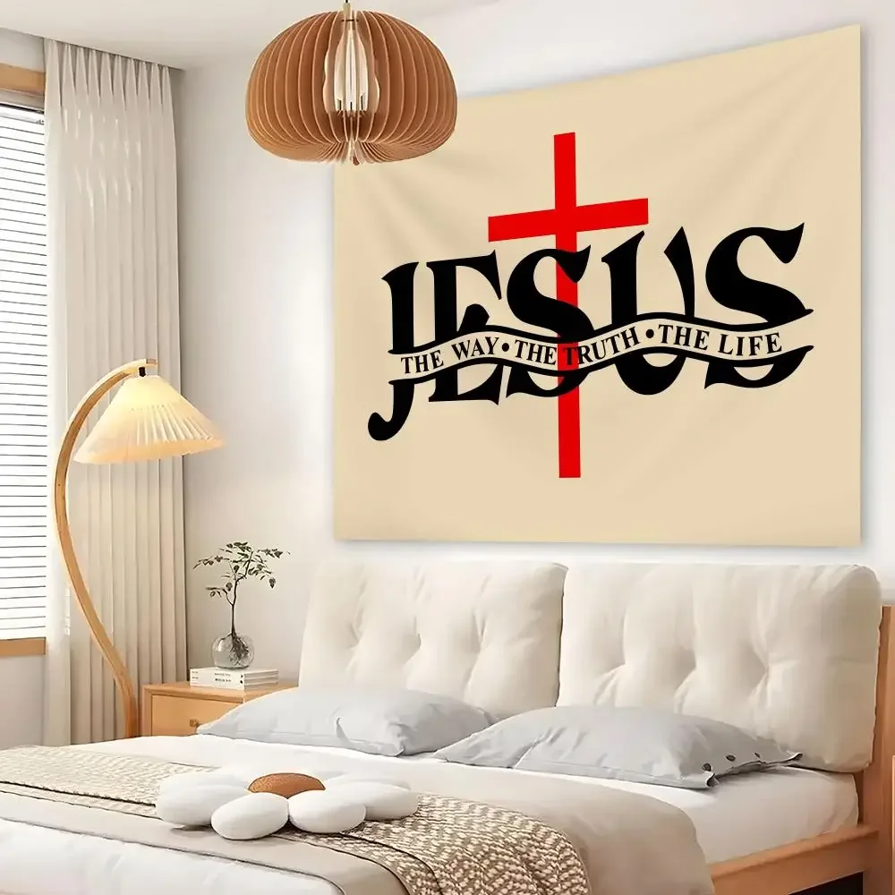 Christian Jesus Way Truth Life Tapestry Living Room Bedroom Wall Decor Wallpaper Backdrop Cloth With Clips