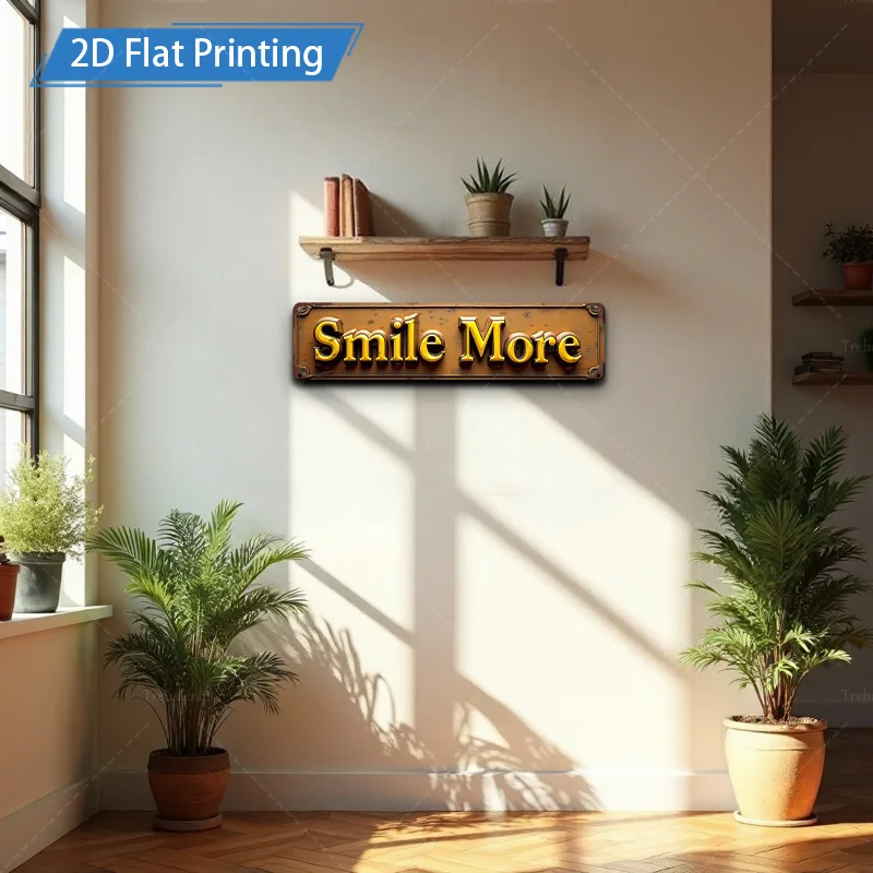 [2D FLAT] قطعة واحدة من لافتة معدنية، لافتة معدنية عتيقة مقاس 4 × 16 بوصة "Smile More" لوحة فنية جدارية لديكور المنزل