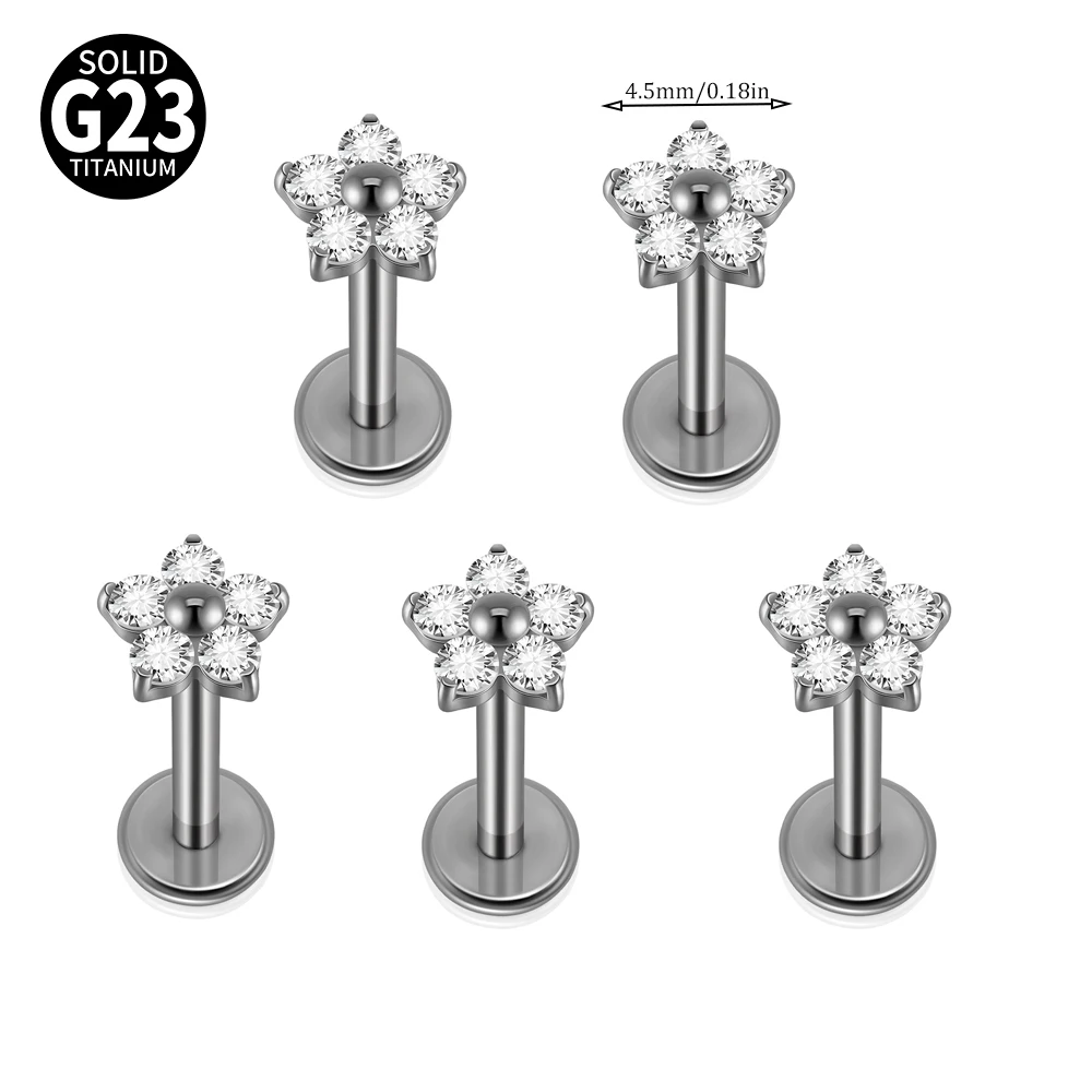 1/5PCS F-136 Implantat Titan Verschiedene Größe Blume Zirkonia Labret 16G Innengewinde Knorpel Helix Lappen Ohrring Piercing – Detail 9