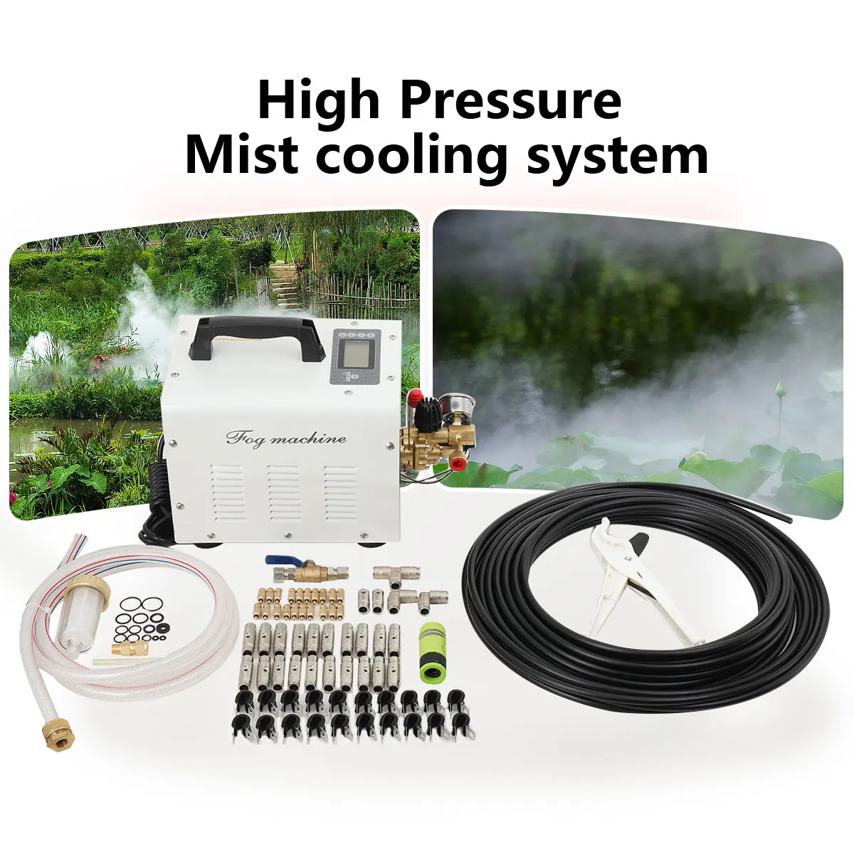 High Pressure Mist Cooling System Fog Cooler Mist Pump Steel 180W 110V 50HZ Water Cooling Fogging Machine with Mist Spray Technology for Patio Garden