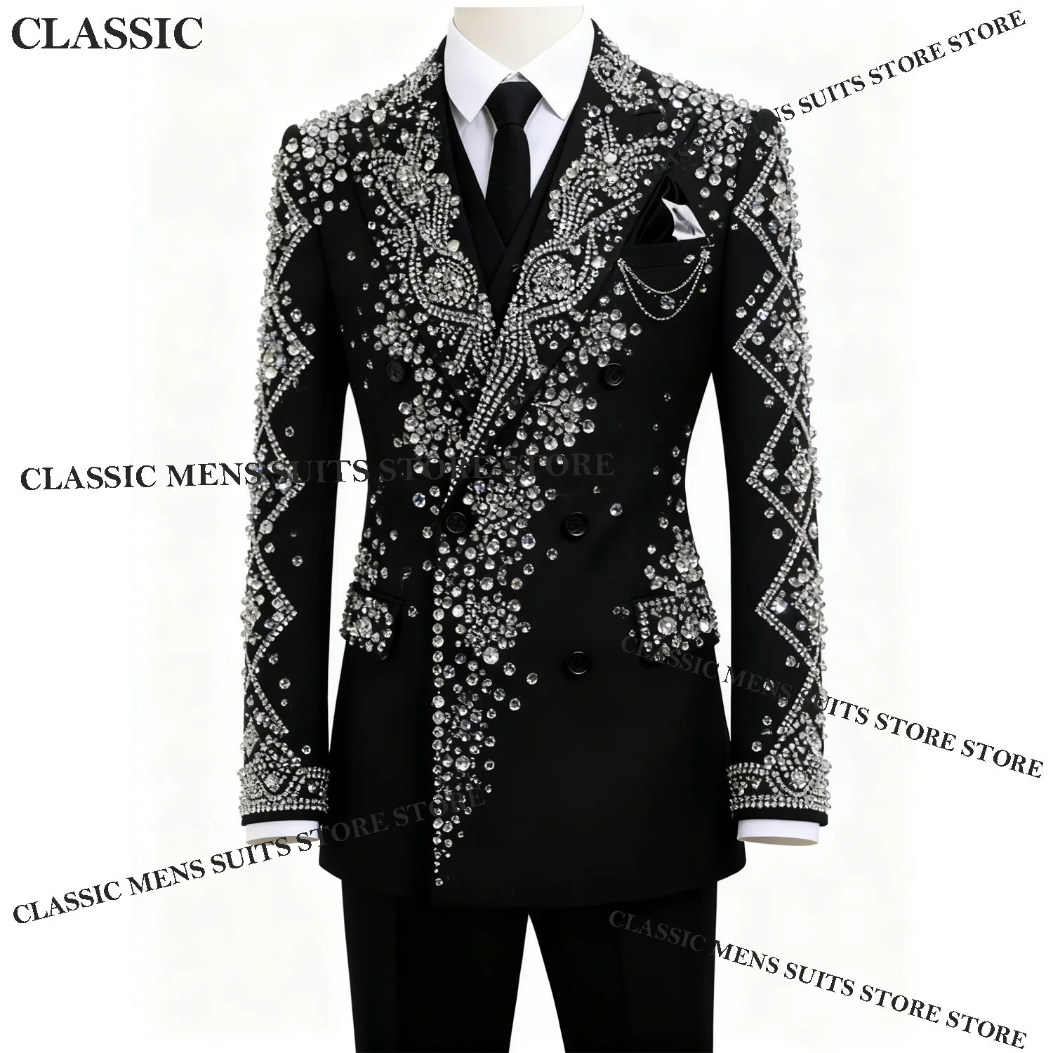 

Exequisite Metal Embellished Men Suits 2 Pieces Sets Party Prom Customized Blazer Costume Homme Weddinmg Slim Fit Groom Tuxedos