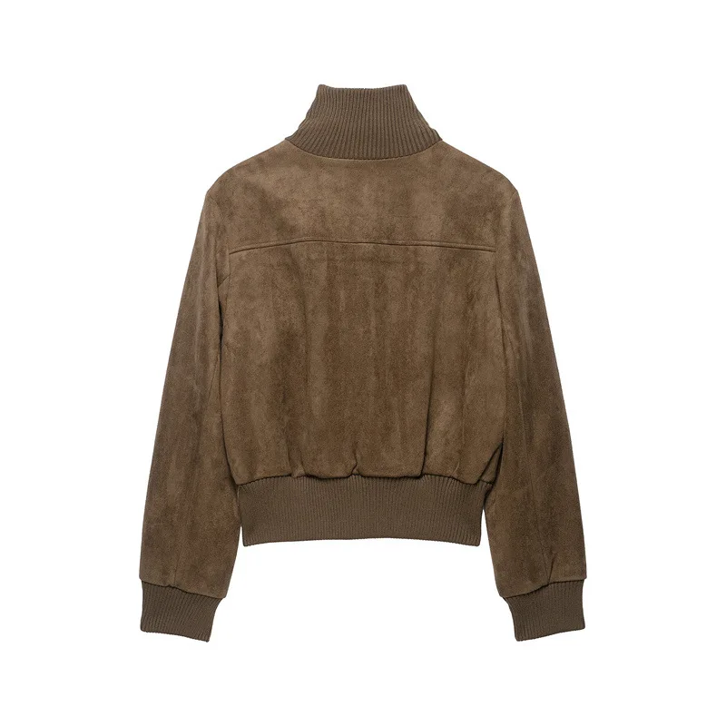 NINE ZAR Women's Velvet Texture Pilot Jacket Coat with Large Pocket Design Short Outerwear Standard Fit Long Sleeve Zipper Cl...