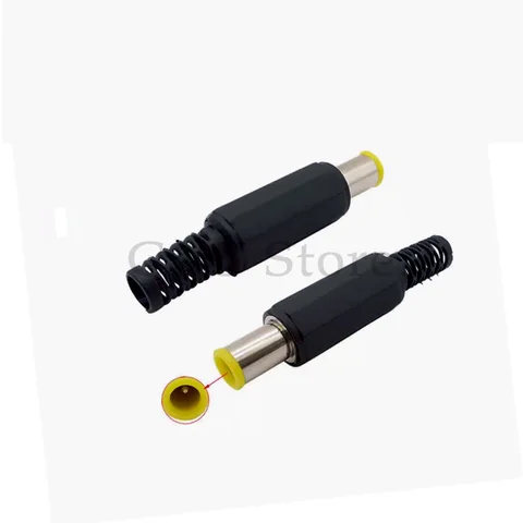 5 pz 6.5mm x 4.4mm DC maschio Connettore di Alimentazione spina jack Adattatore con connettore Pin 1.3mm Testa Gialla 6.5 4.4 Maschio Saldatura Audio