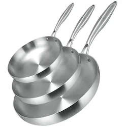 304 Stainless Steel Frying Pan, NonStick Pan Fried Steak Pot Uncoated Kitchen Cookware For Gas Stove and Induction Cooker