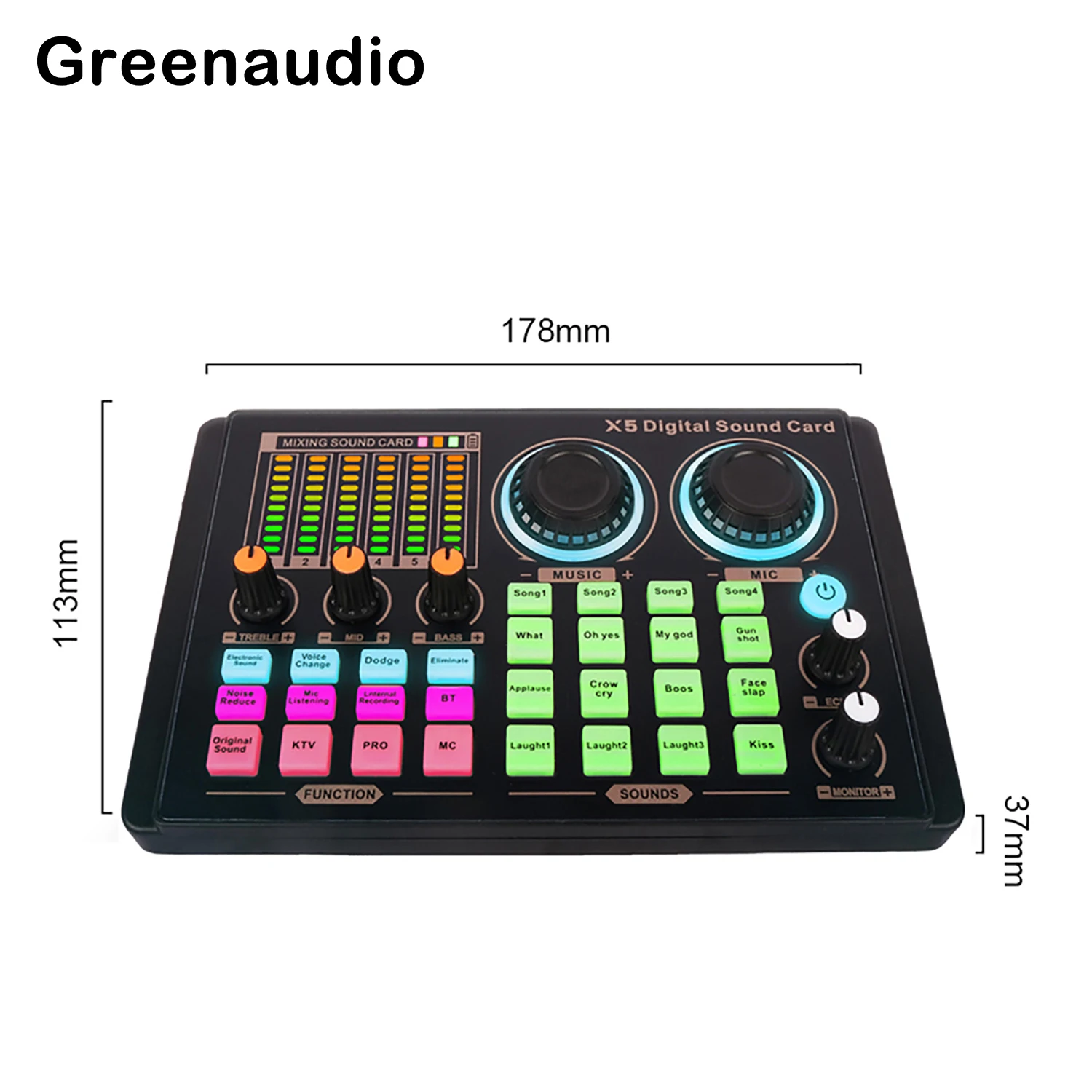 Wireless USB Sound Card para Live Streaming, GAX-X5S Recording Studio, Live Mixing Device