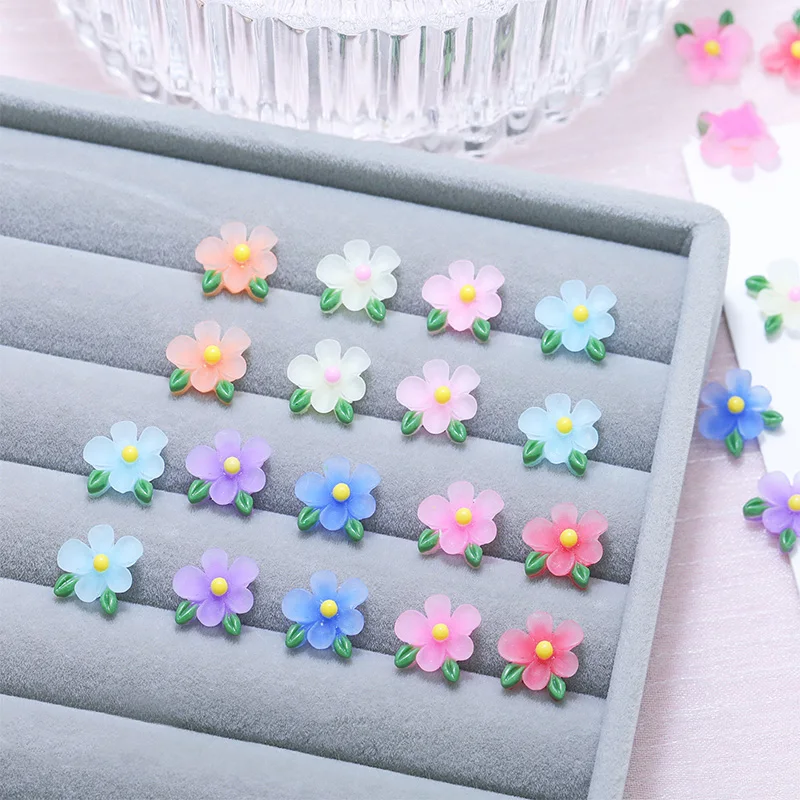 5 ชิ้น/ถุง ชาร์มเรซิ่นตกแต่งเล็บลายการ์ตูน 3 มิติ น่ารัก รูปดอกไม้และใบไม้หลากสี สำหรับงาน DIY ตกแต่งเล็บและเครื่องประดับ