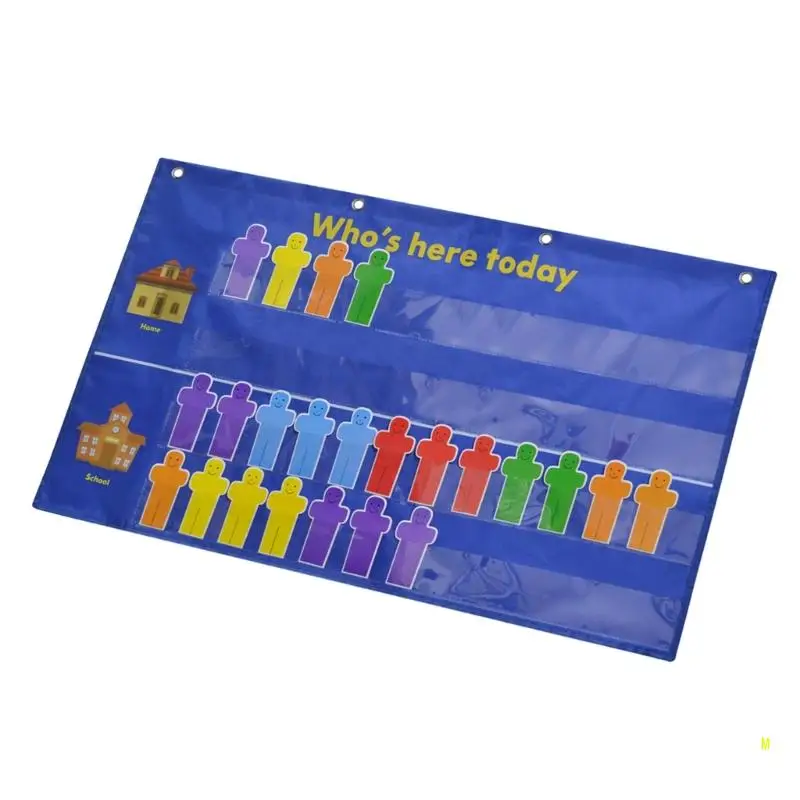 Classroom Attendance Chart, 81×48cm Chart Attendance Pocket Chart Classroom Management Pocket for Teacher Parent F19E