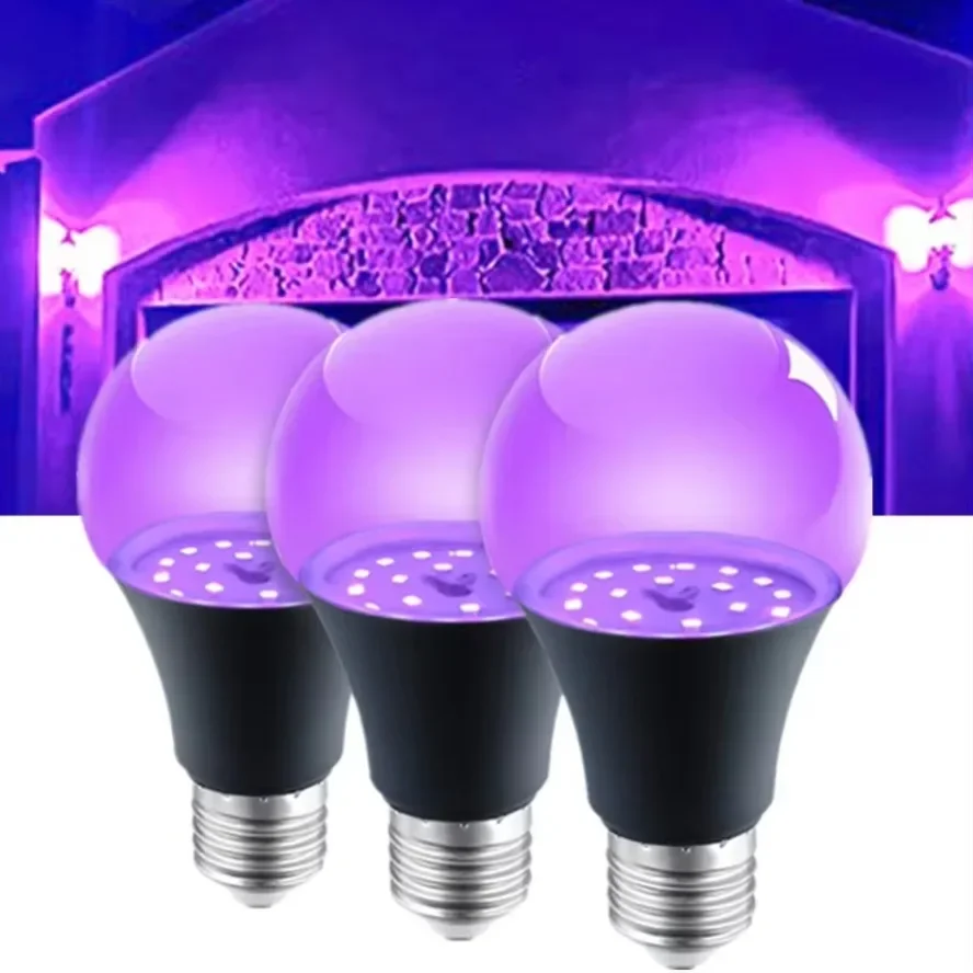 F2 12W UV Purple LED Light Bulb Transparent Cover 85-265V AC Hotel Party Ghost Home Decorative Fluorescent Atmosphere Lighting