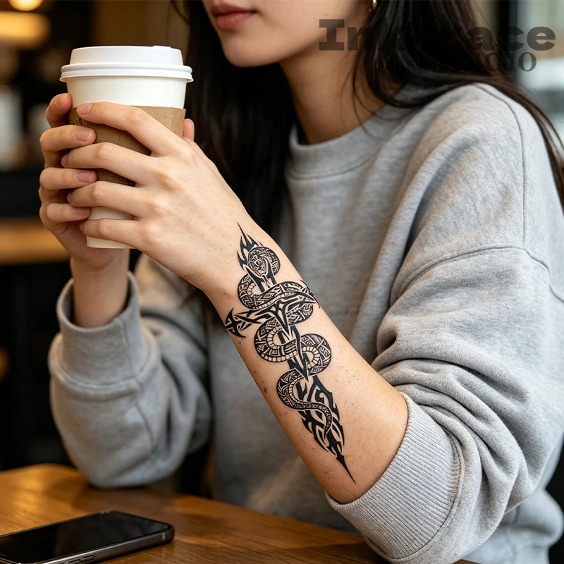 1/2/3 Pcs Temporary Tattoo Stickers Snake And Crossbones Combination Body Art Decals Easy Removal Non-Permanently Ink Designs