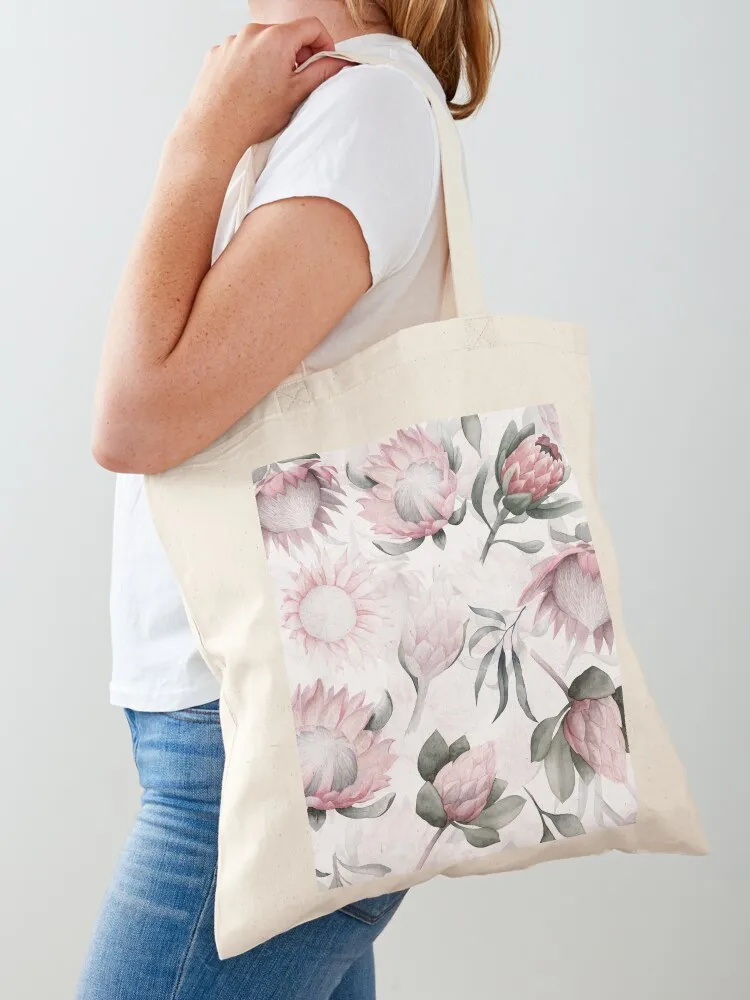 

Hand Painted Protea Watercolor Botanical Garden Pattern Blush Tote Bag Women's shopping bag hand bags reusable shopping bag
