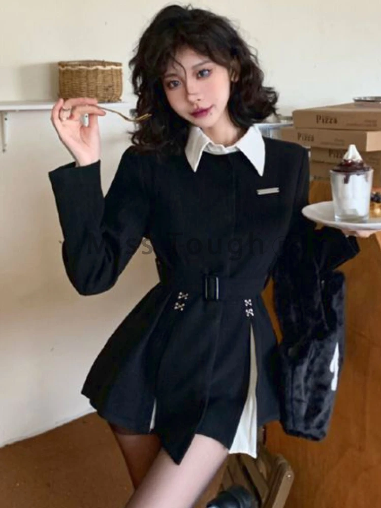 Autumn Korean Fashion Patchwork Dress Women Ruffled Elegant Designer Party Dress Female Long Sleeve Casual Vintage Dress 2023