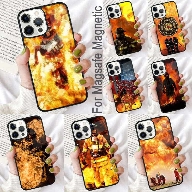 Firefighter Fire Fireman Magnetic Soft Phone Case for iPhone 16 Promax 15 Pro 13 14 Plus 11 12 Mini MagSafe Coque