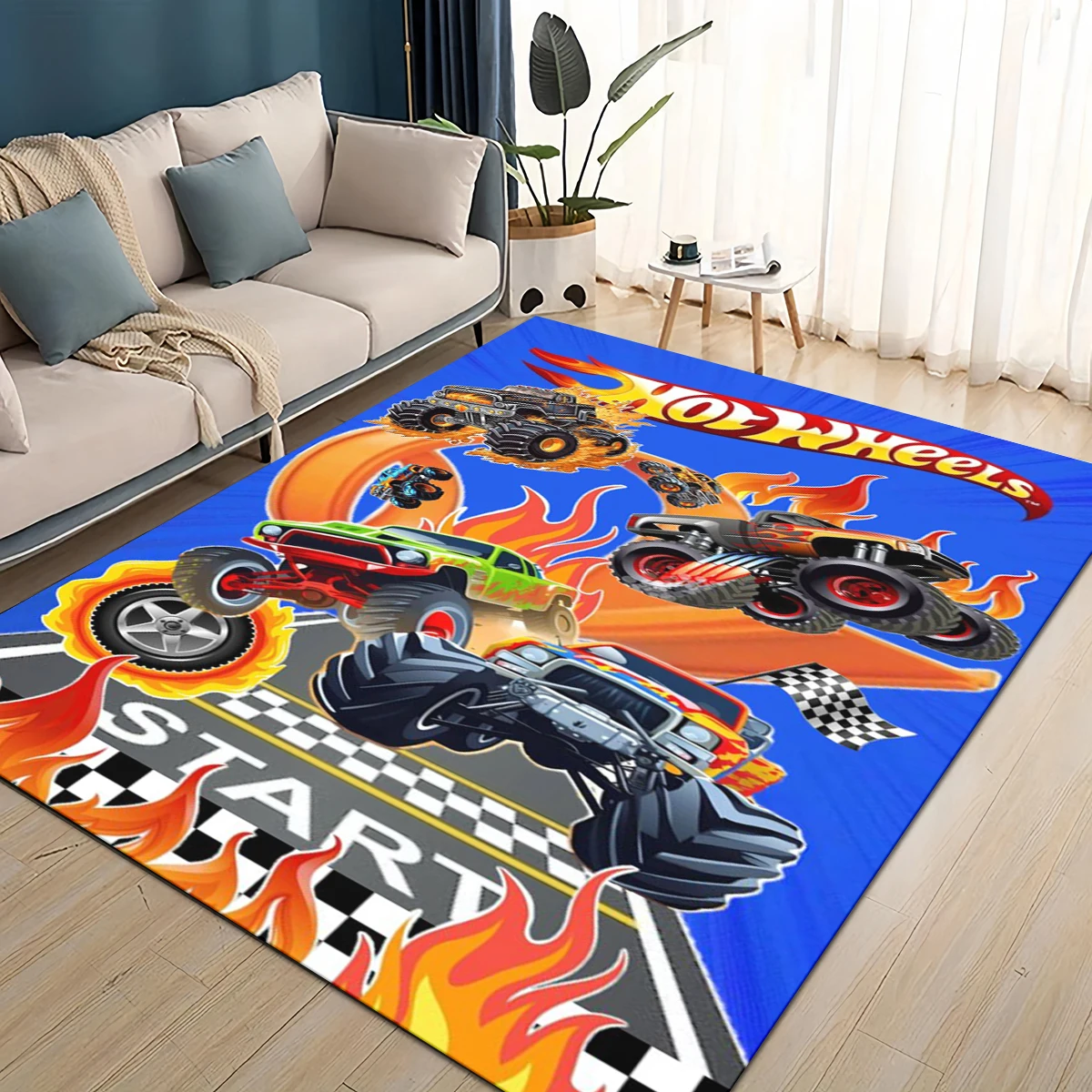 Alfombra 3D H-Hot Wheels Monster Racing Car Area, alfombra para sala de estar, dormitorio infantil, sofá, felpudo, alfombra antideslizante