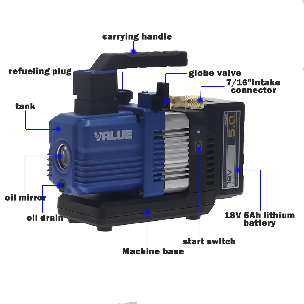 VALUE RVP-2DLI 18V Wireless Vacuum Pump VPR-2SLI Automotive Vacuum Pump Air Conditioning Vacuum Pump for R32 1234yf Refrigerant