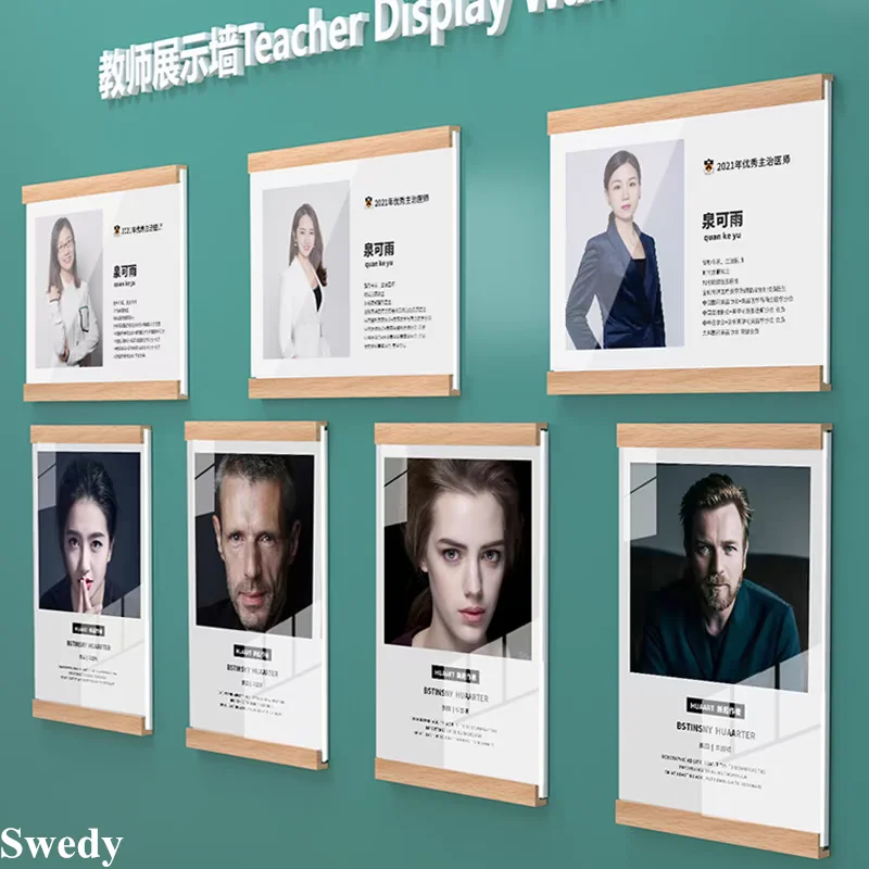 4 Pieces A4 210x297mm Wall Mounted Magnetic Memo Document Sign Holder Sheet Protector Wood Poster Picture Picture Frame