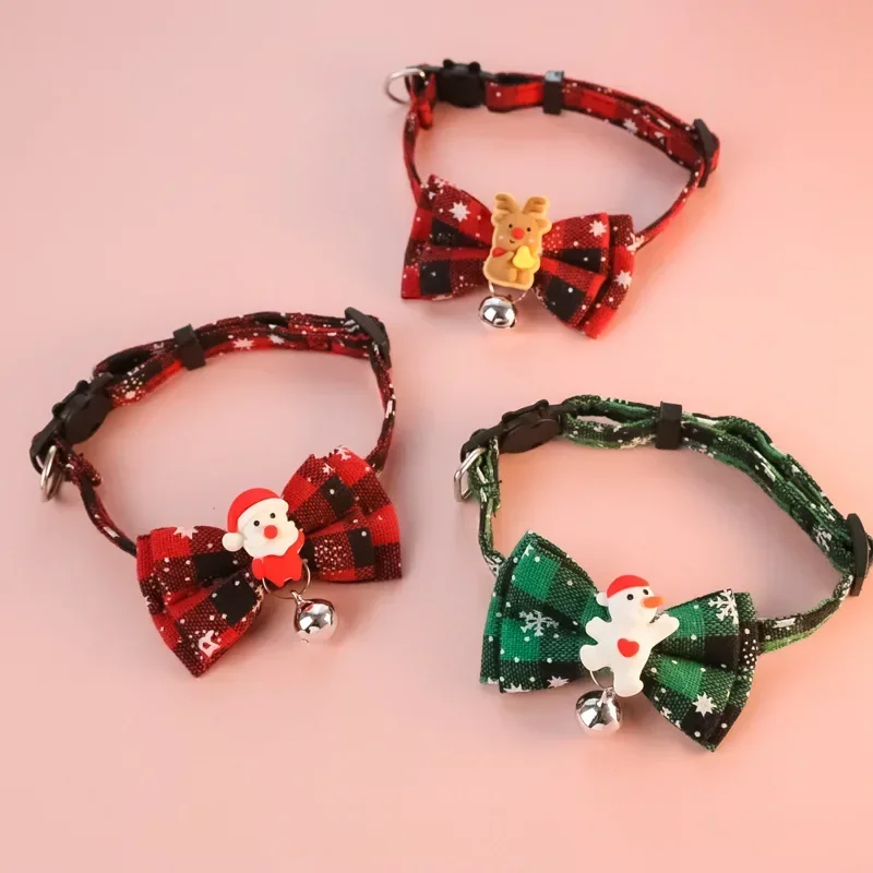 Kitten Collar Bell Christmas Tree Elk Snowman Dog Cat Collar Christmas Pet Collar Cat Head Buckle Neck Decorative Pet Supplies